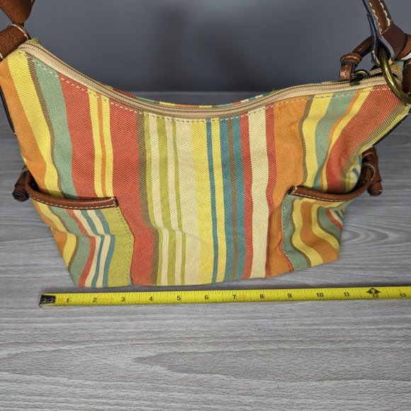 Vintage Fossil Striped Canvas Classic 1954 Hobo Handbag - Picture 13 of 13